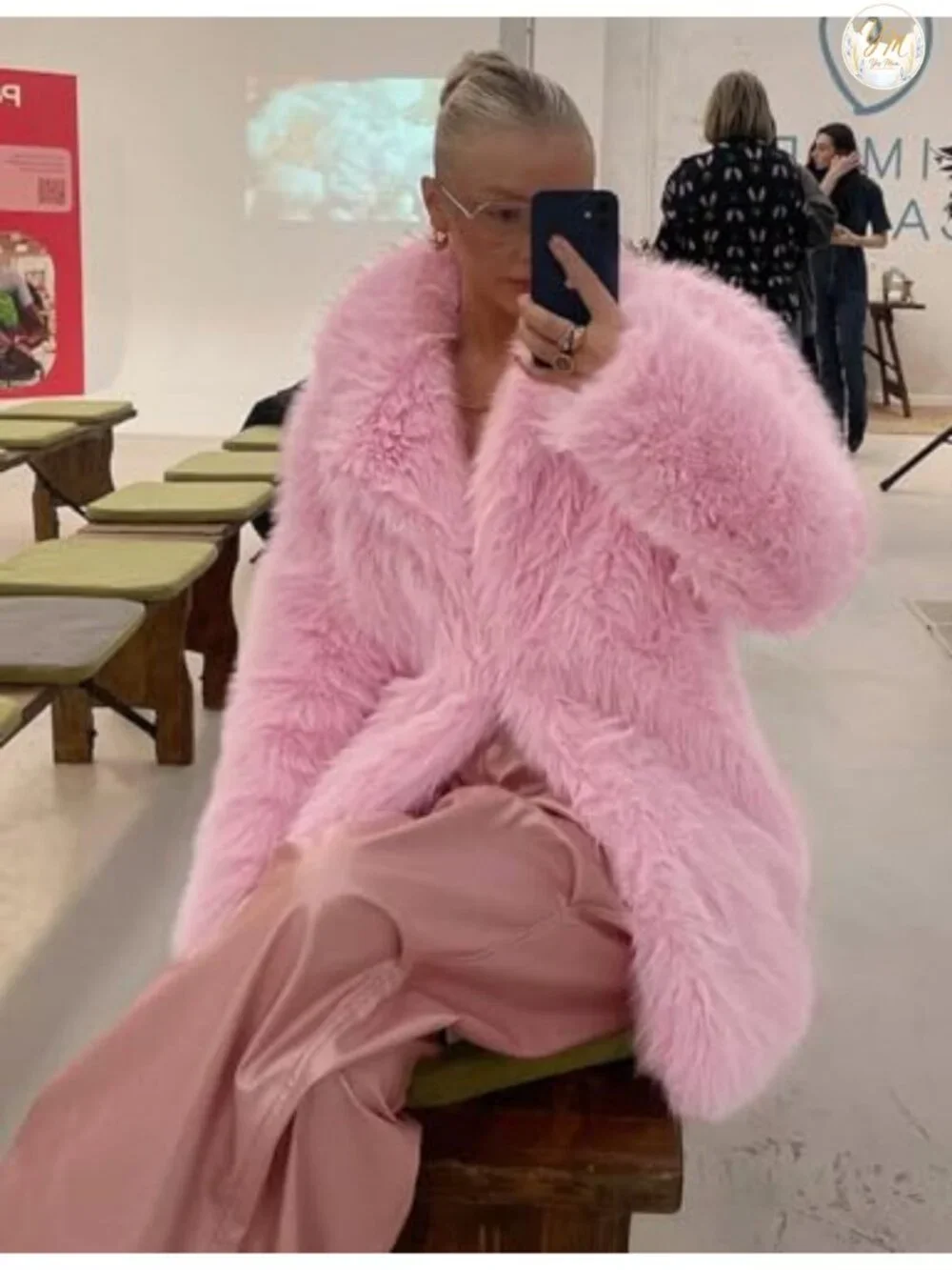 Womens Faux Fur Coat Mid Length Warm Winter Fluffy Jacket Shawl Collar